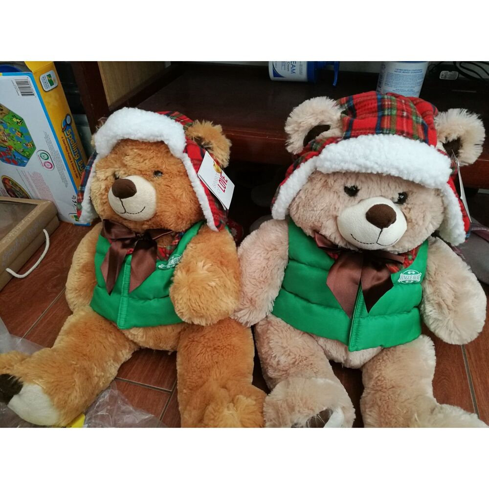 4 Green quilted puffer vest & Christmas plaid trapper-style winter hat outfit